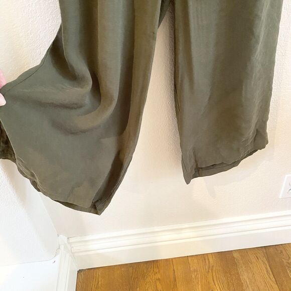 Fourteen & 9th Jumpsuit Olive Green Open Tie Zip Back Wide Leg‎ Large Boho - Picture 2 of 12